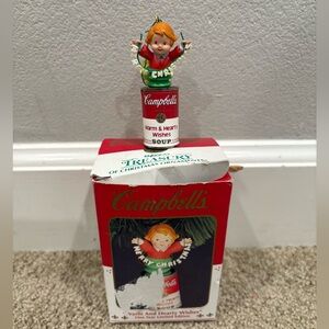 Vintage Enesco Warm and Hearty Wishes Campbell's Soup Christmas ornament ‘93 EUC